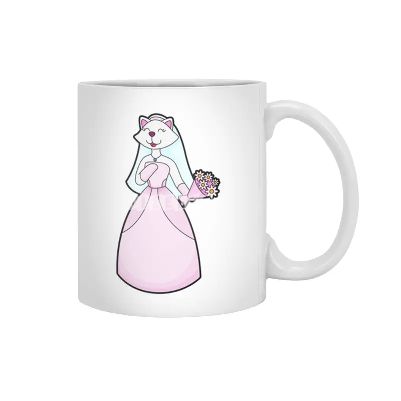 Cat as Bride with Bunch of Flowers Beyaz Kupa