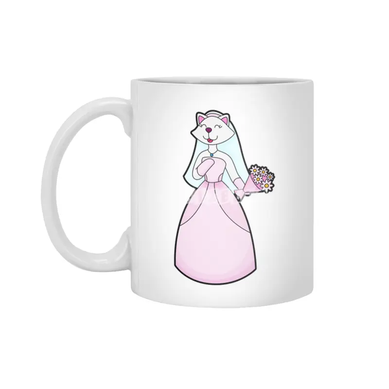 Cat as Bride with Bunch of Flowers Beyaz Kupa