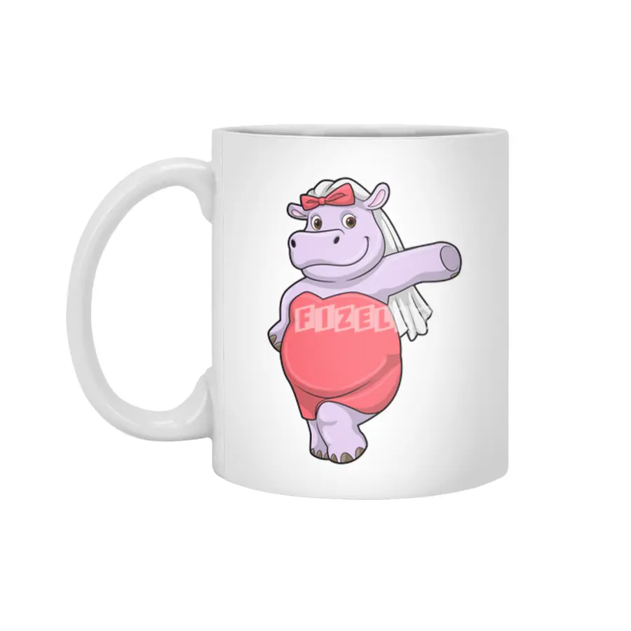 Hippo as Bride with Veil & Bow Beyaz Kupa