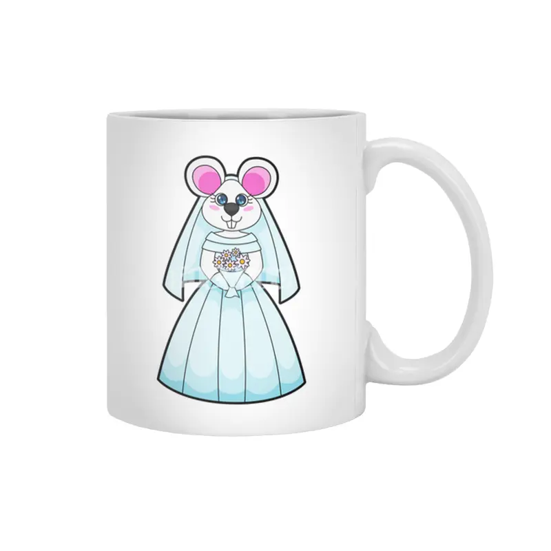 Mouse as Bride with Bunch of flowers Beyaz Kupa