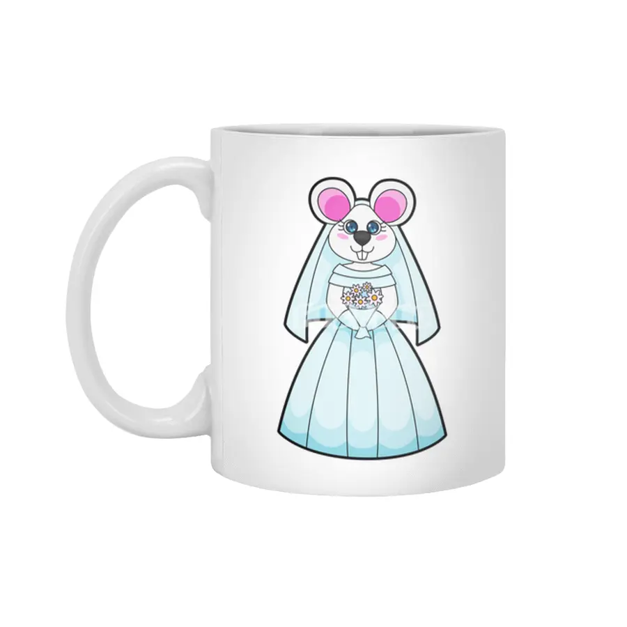 Mouse as Bride with Bunch of flowers Beyaz Kupa