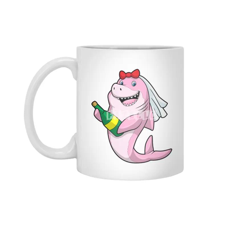 Shark as Bride with Veil & Sparkling wine Beyaz Kupa