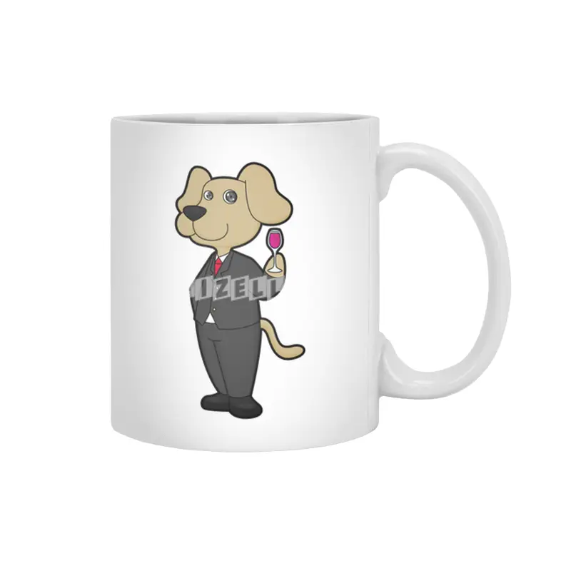 Dog as Groom with Glass of Red wine Beyaz Kupa