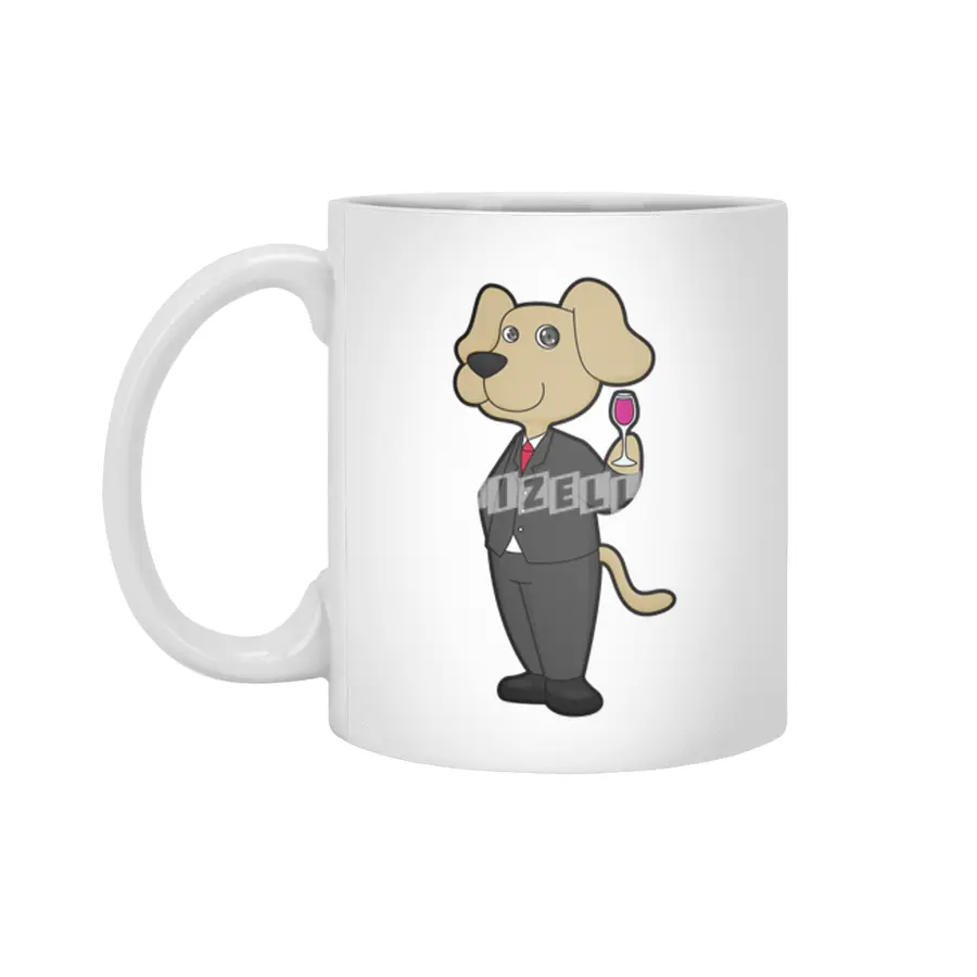 Dog as Groom with Glass of Red wine Beyaz Kupa