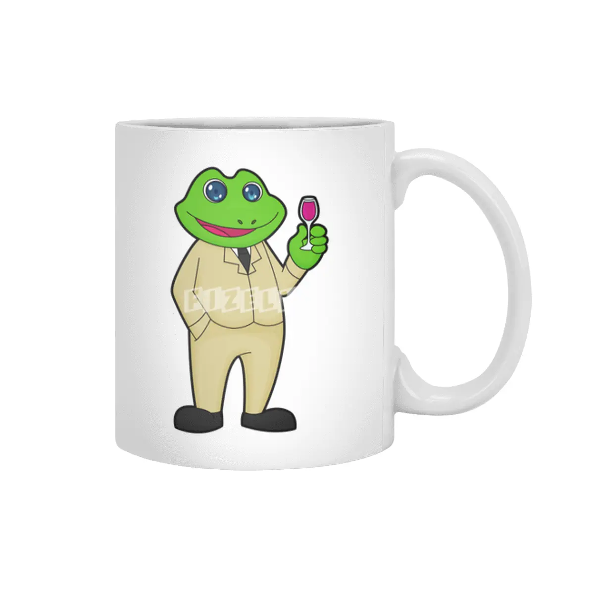 Frog as Groom with Glass of Red wine Beyaz Kupa