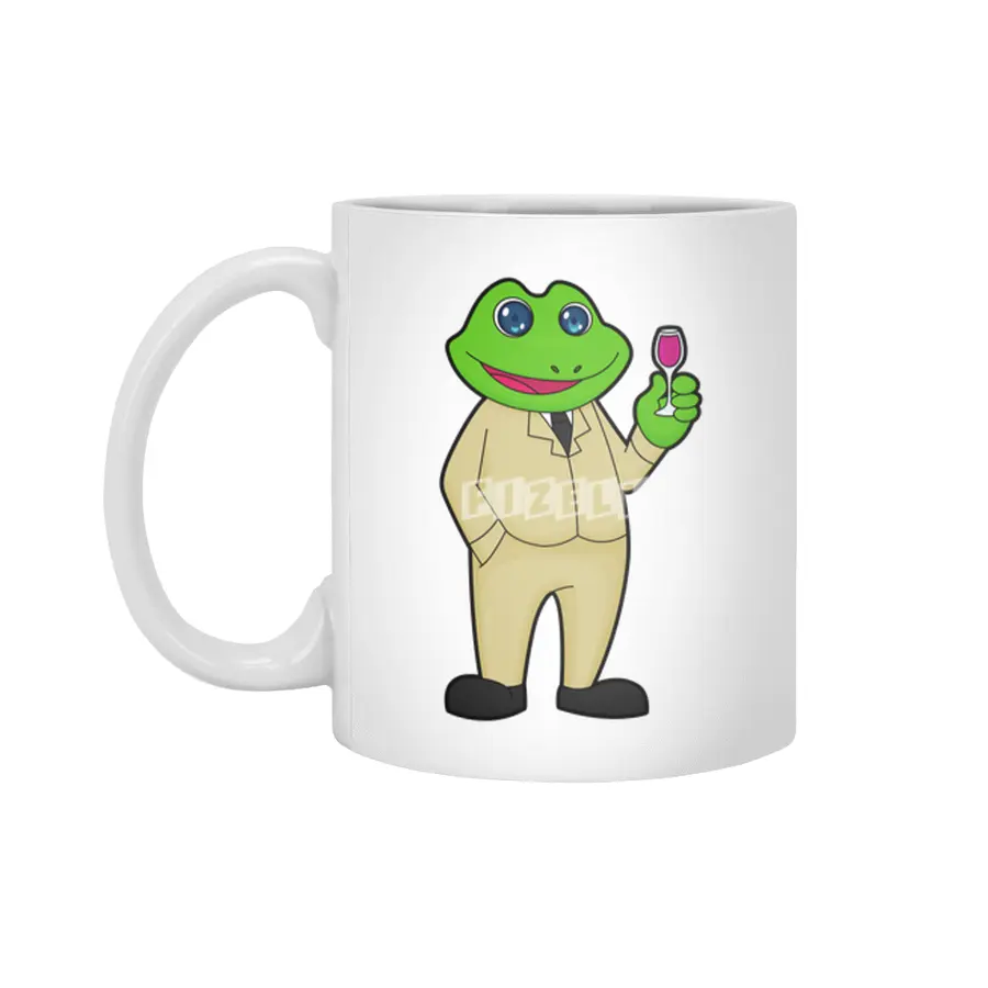 Frog as Groom with Glass of Red wine Beyaz Kupa