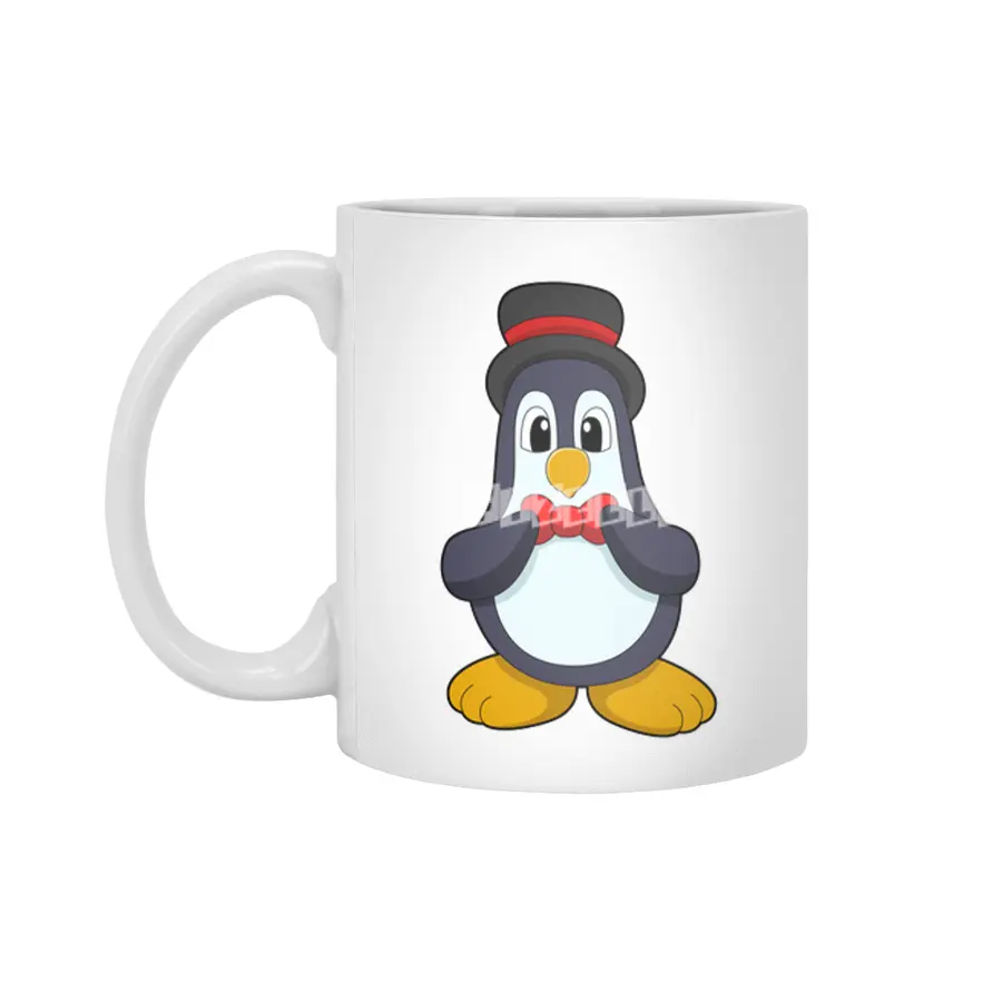 Penguin as Groom with Ribbon & Hat Beyaz Kupa
