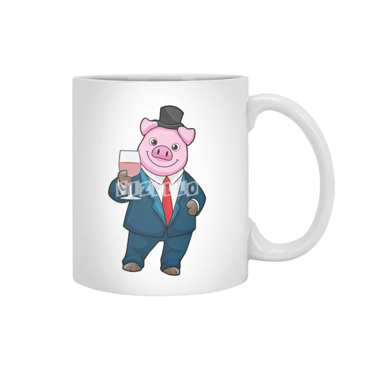 Pig as Groom with Glass of Wine Beyaz Kupa