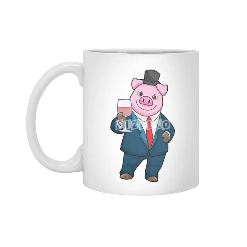 Pig as Groom with Glass of Wine Beyaz Kupa