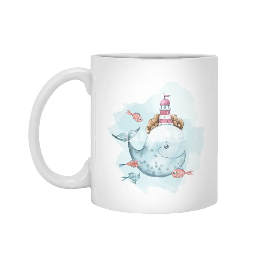 A cute whale watercolor illustration Beyaz Kupa