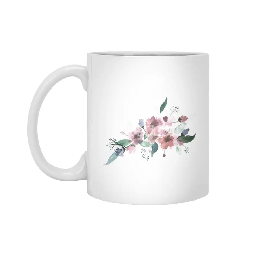 Watercolor Flowers Beyaz Kupa