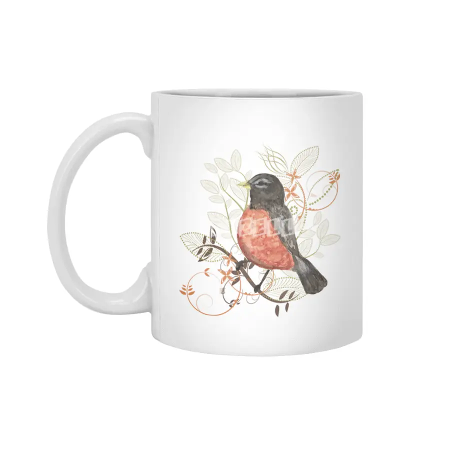 Robin Bird Watercolor  Beyaz Kupa