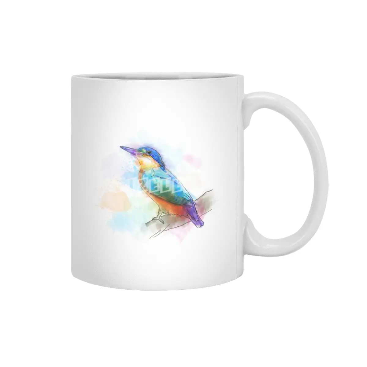 Colorful Kingfish bird, watercolor Beyaz Kupa