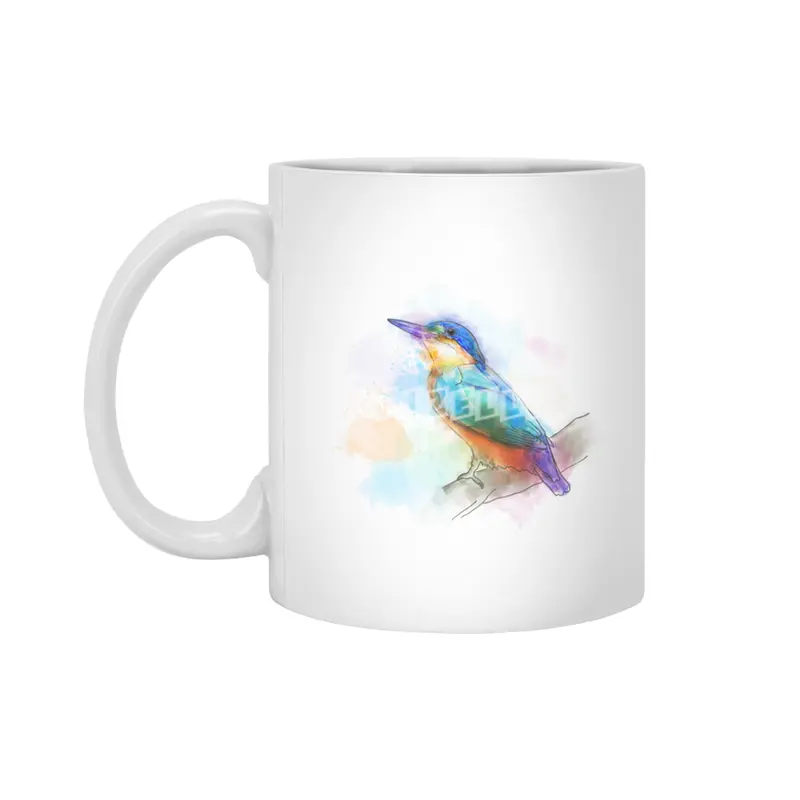 Colorful Kingfish bird, watercolor Beyaz Kupa