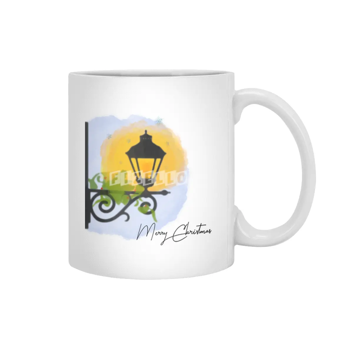 Merry Christmas Watercolor lamp post (black) Beyaz Kupa