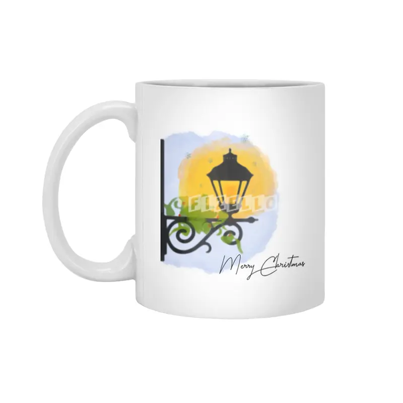 Merry Christmas Watercolor lamp post (black) Beyaz Kupa