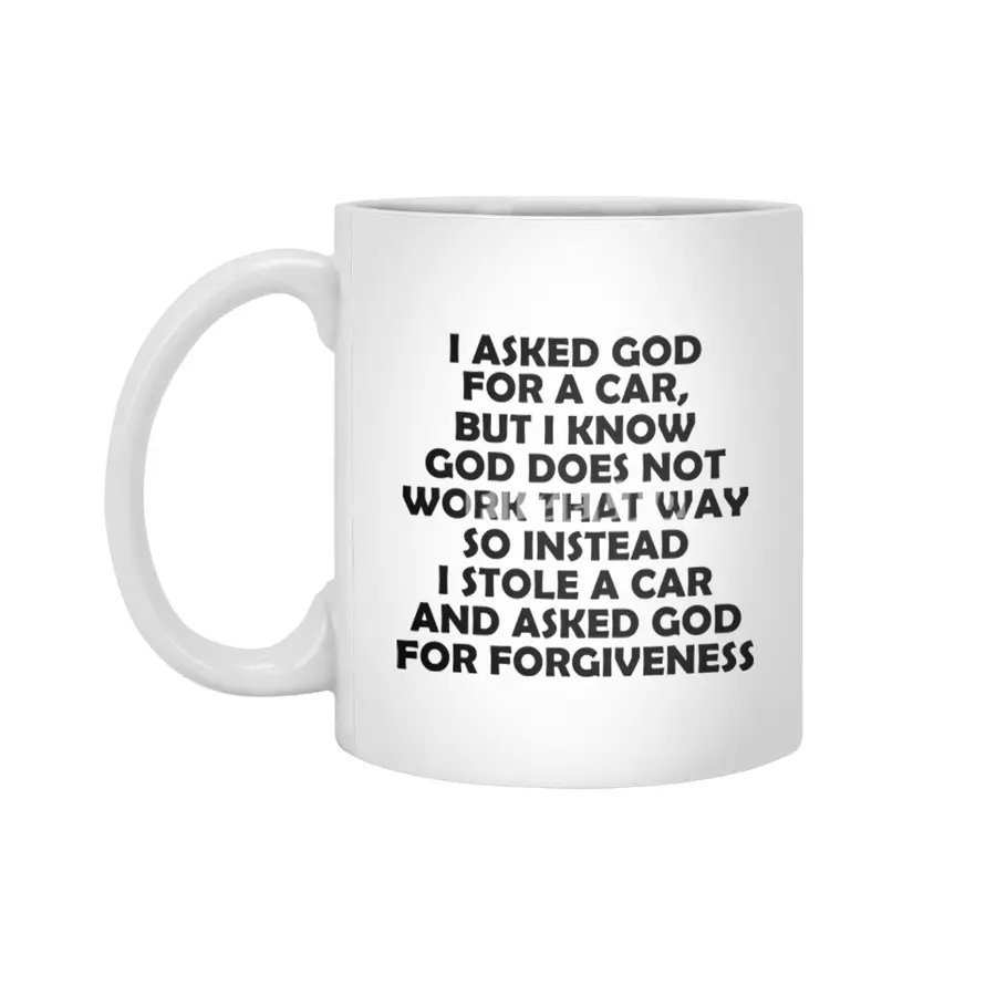 Asked God - Black Lettering Beyaz Kupa
