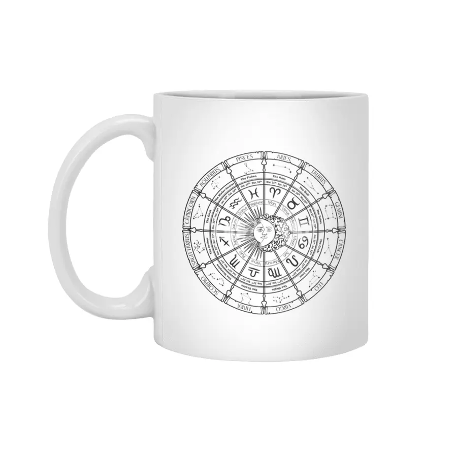 Astrology Wheel - Black Lettering Beyaz Kupa