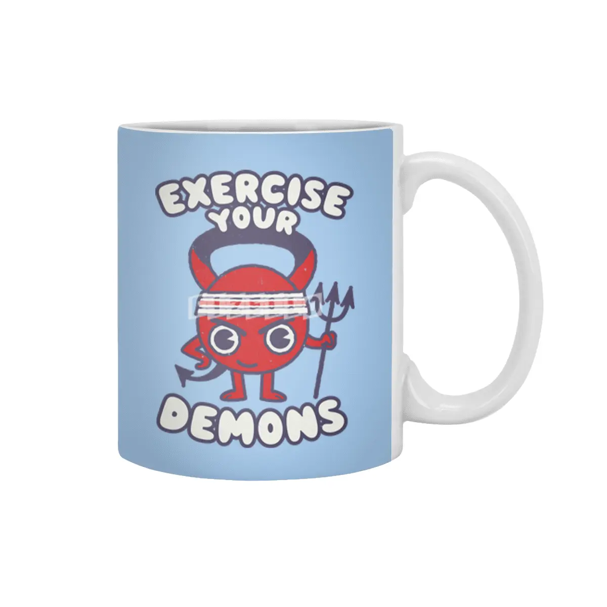 Exercise Your Demon - Humorous Cartoon Gym Funny Workout Graphic Beyaz Kupa