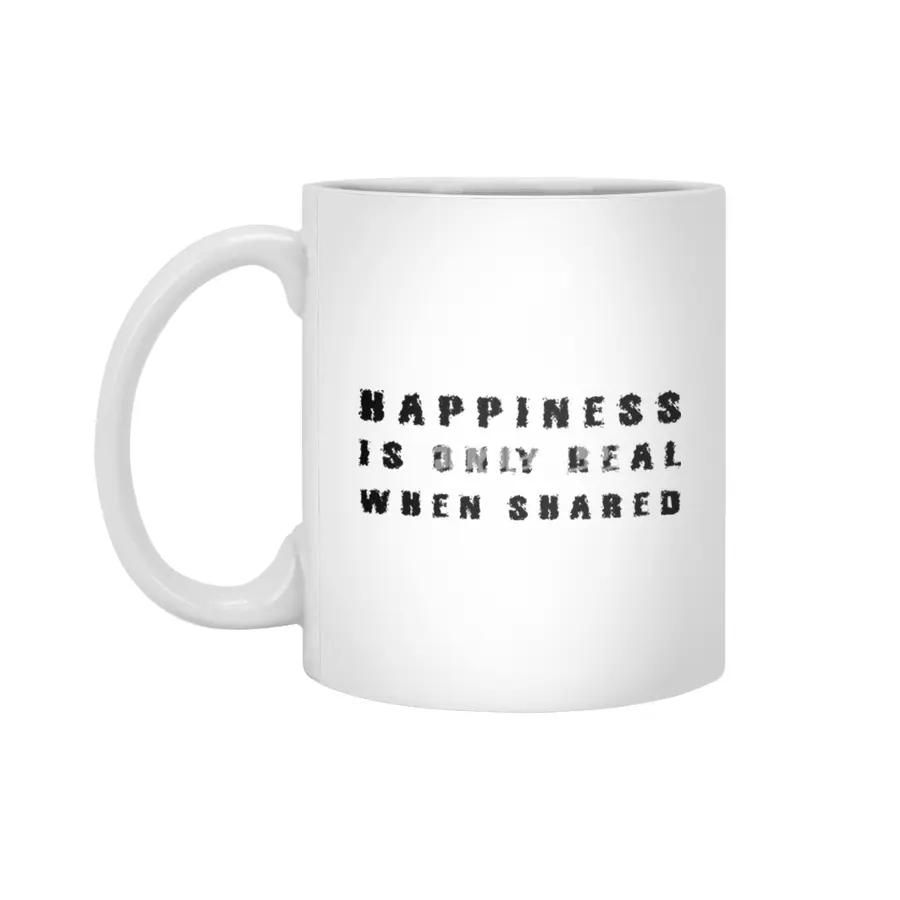 Happiness is only real when shared in black Beyaz Kupa