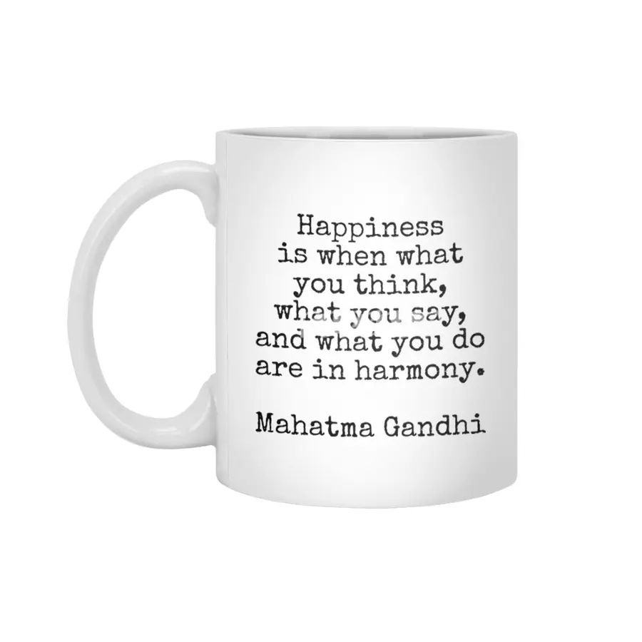 Happiness is harmony Mahatma Gandhi vintage typewriter quote Beyaz Kupa