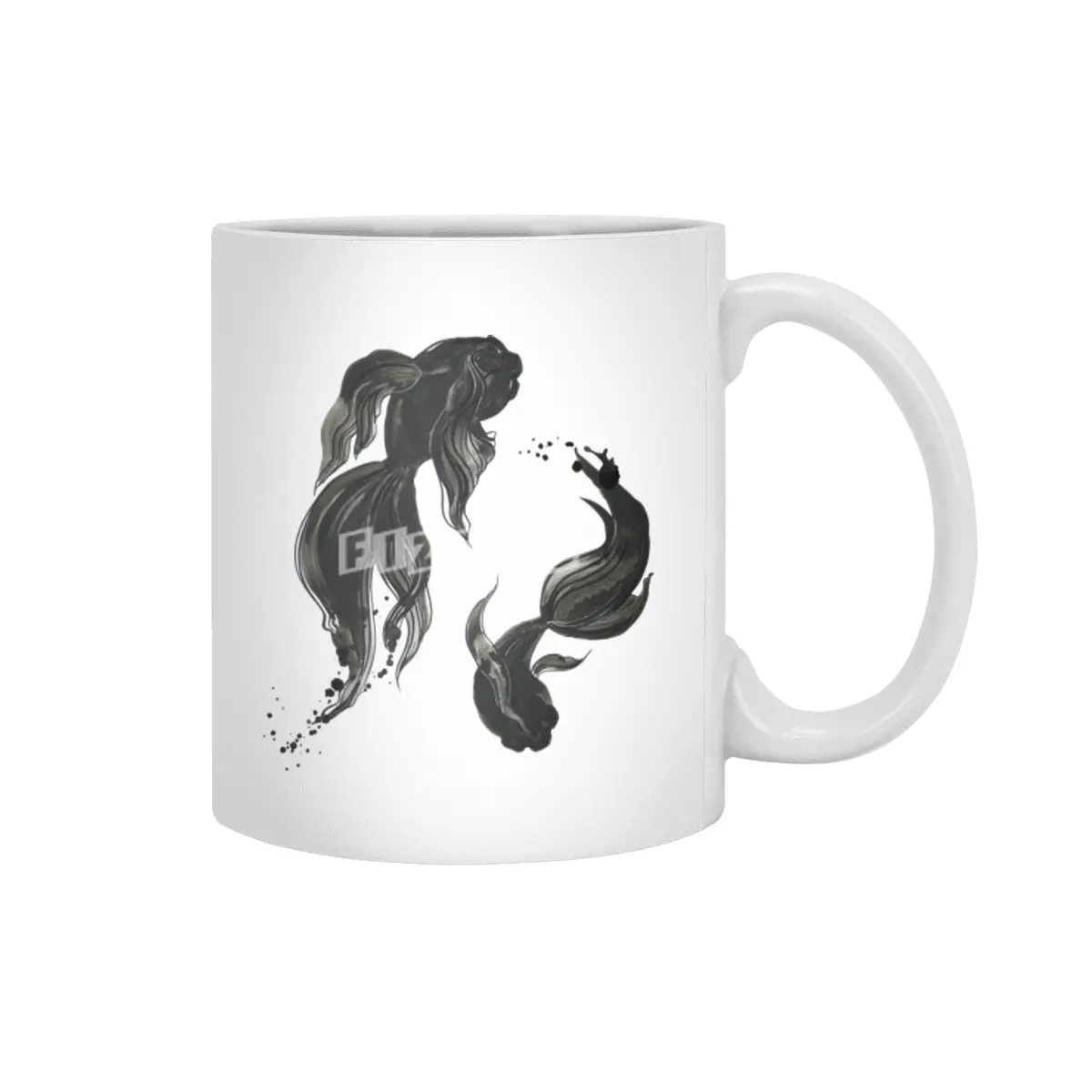 Koi fishes in Japanese painting style. Beyaz Kupa