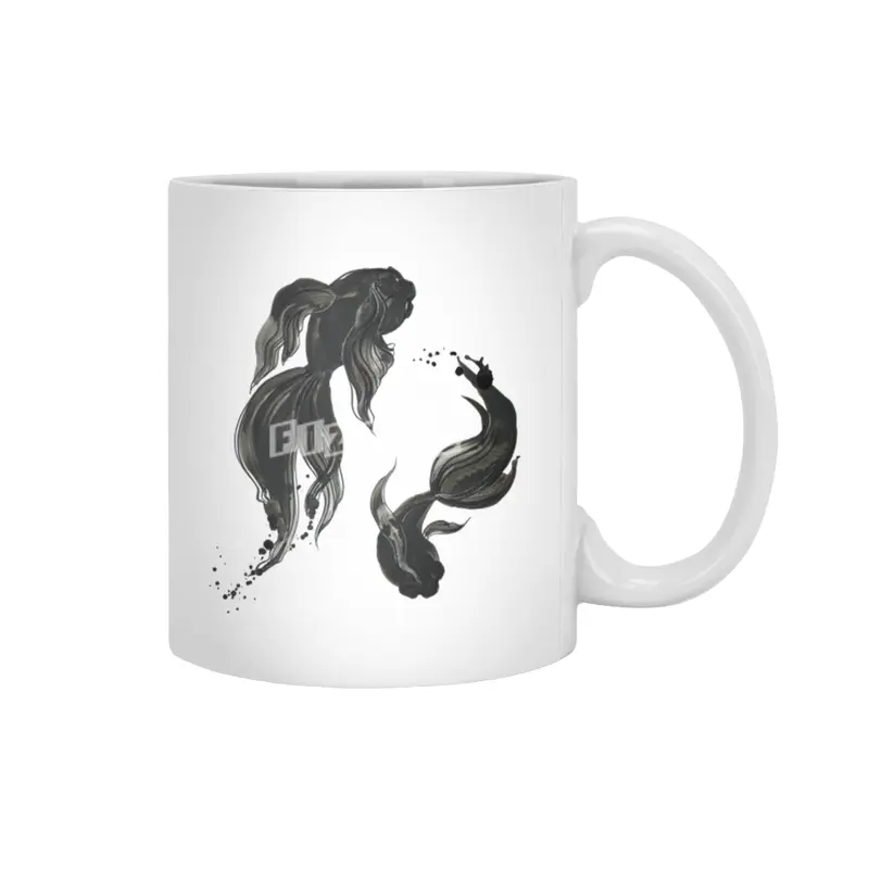 Koi fishes in Japanese painting style. Beyaz Kupa