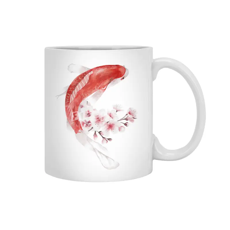 Koi Fish and Cherry Blossoms Beyaz Kupa