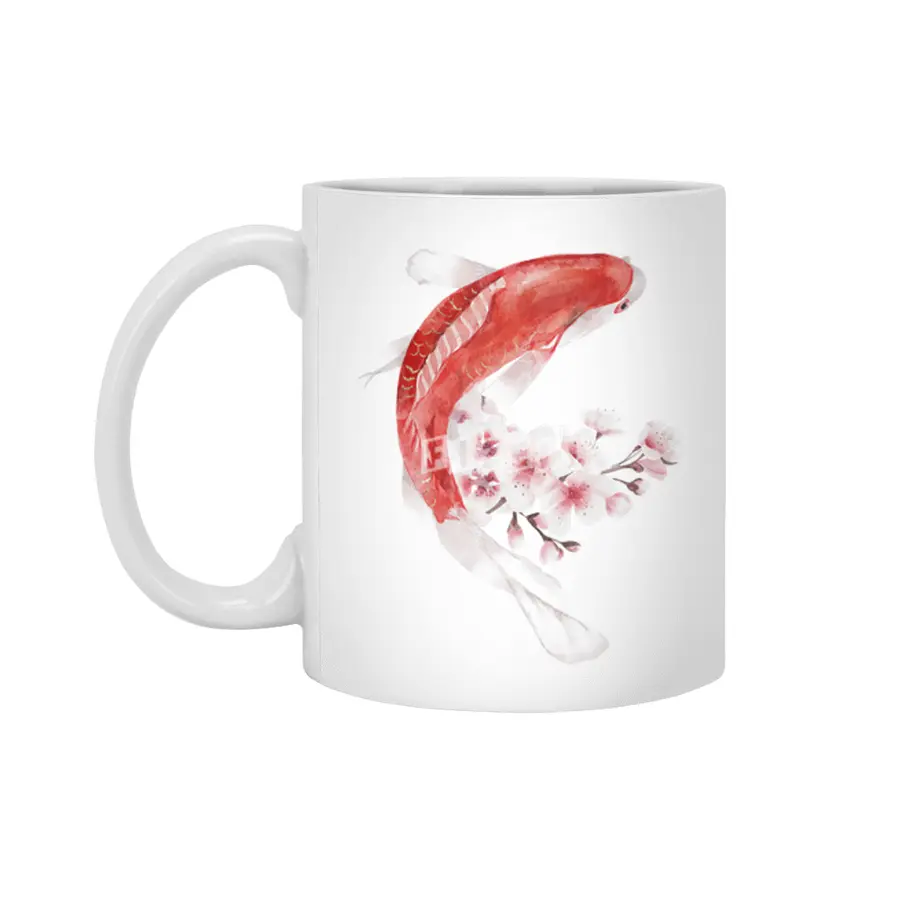 Koi Fish and Cherry Blossoms Beyaz Kupa