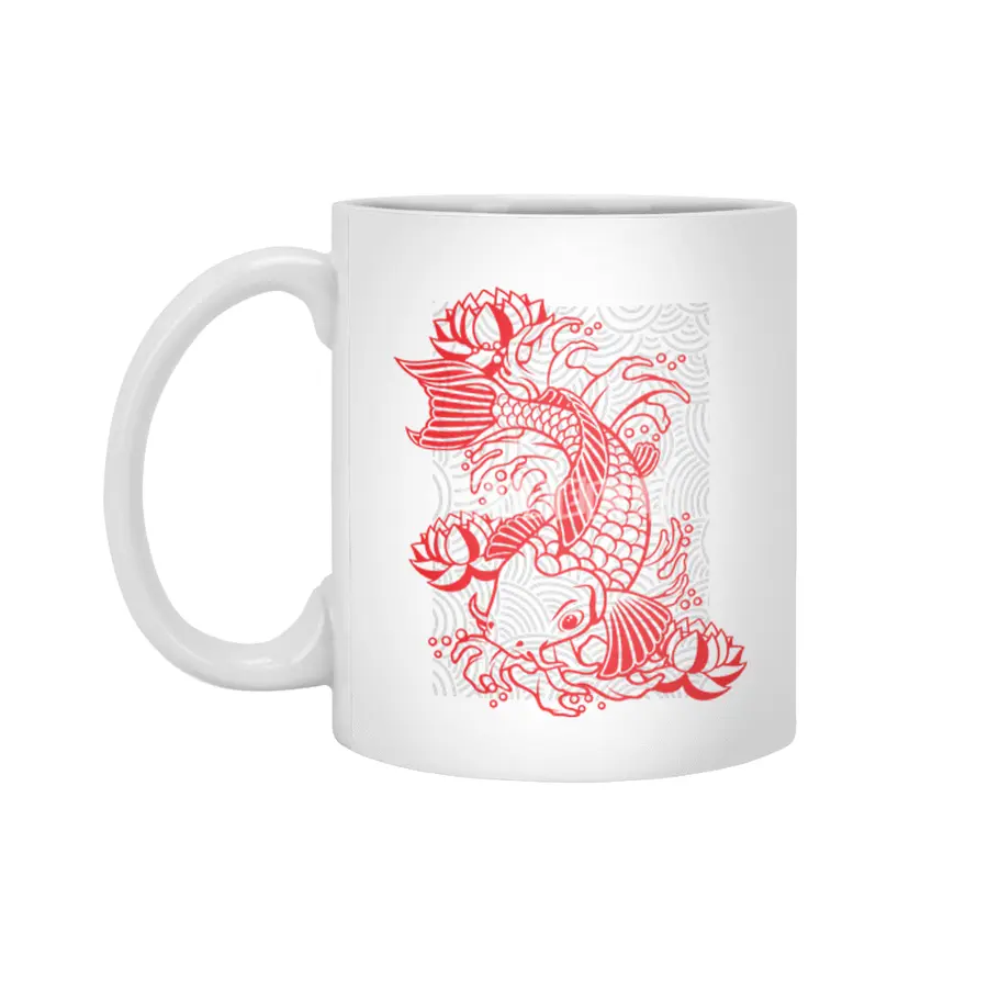 koi fish and lotus Beyaz Kupa