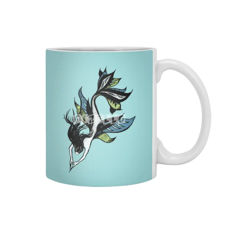 Beautiful Mermaid Drawn Tattoo Style In Blue Green Beyaz Kupa