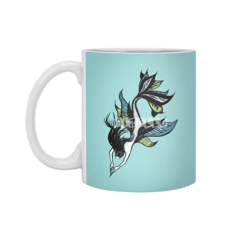 Beautiful Mermaid Drawn Tattoo Style In Blue Green Beyaz Kupa