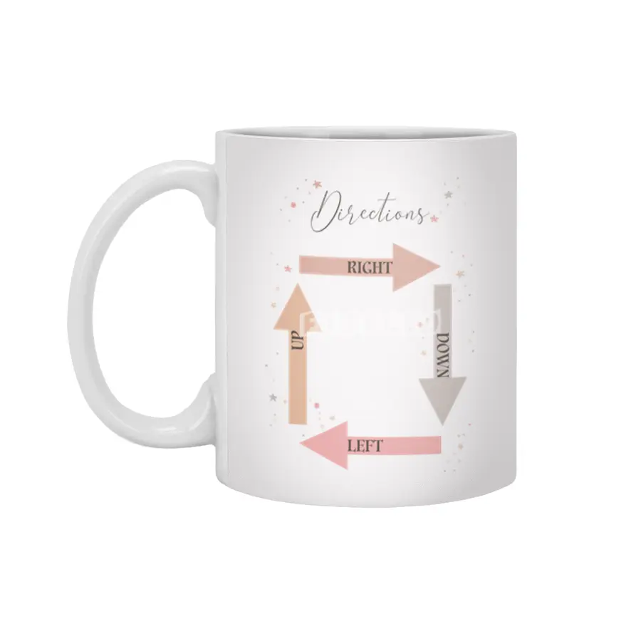 Directions beautiful print for little kids - educational print - right, left, up and down Beyaz Kupa