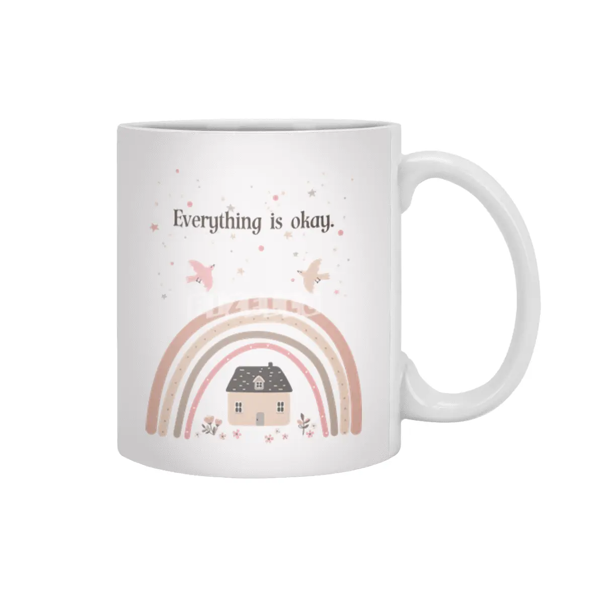 Everything is okay - beautiful motivational design - educational print Beyaz Kupa