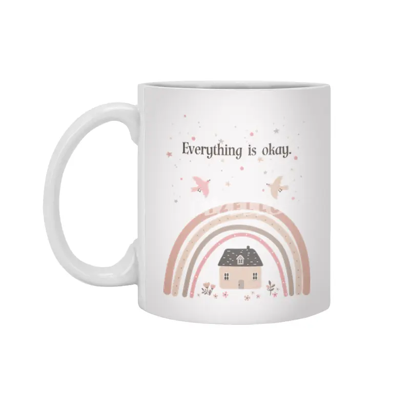 Everything is okay - beautiful motivational design - educational print Beyaz Kupa