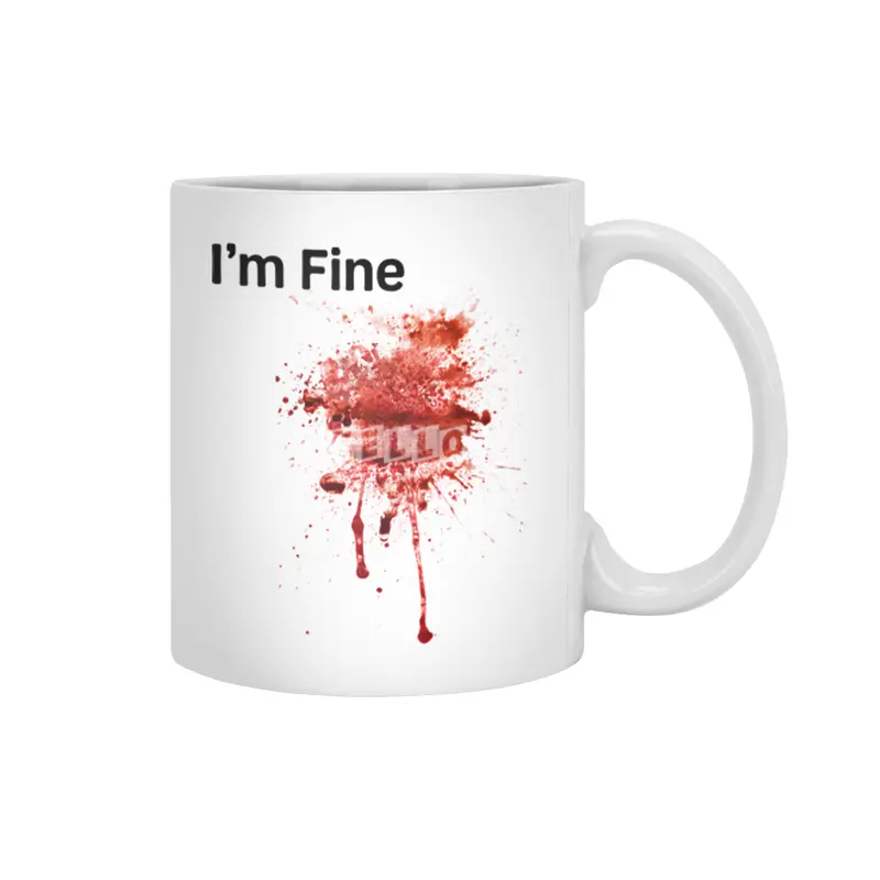 I'm Fine Movie Bloody Zombie Sarcastic Very Funny Tee Beyaz Kupa