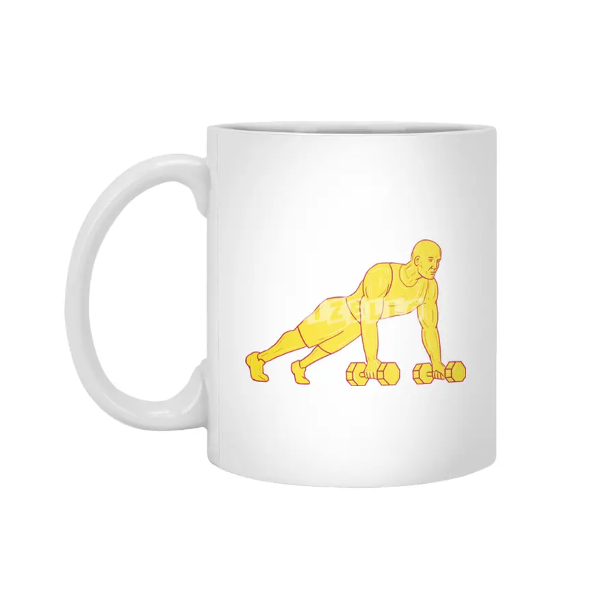 Fitness Athlete Push Up Dumbbell Drawing Beyaz Kupa