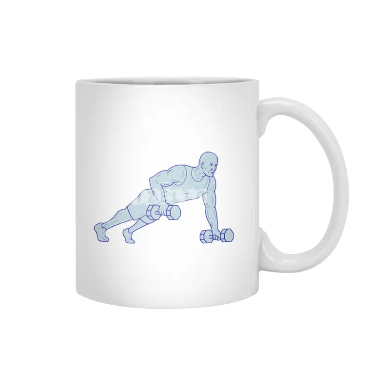 Fitness Athlete Push Up One Hand Dumbbell Drawing Beyaz Kupa