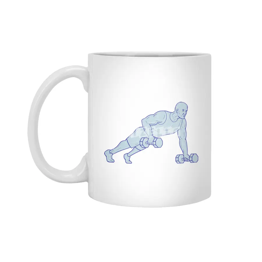 Fitness Athlete Push Up One Hand Dumbbell Drawing Beyaz Kupa