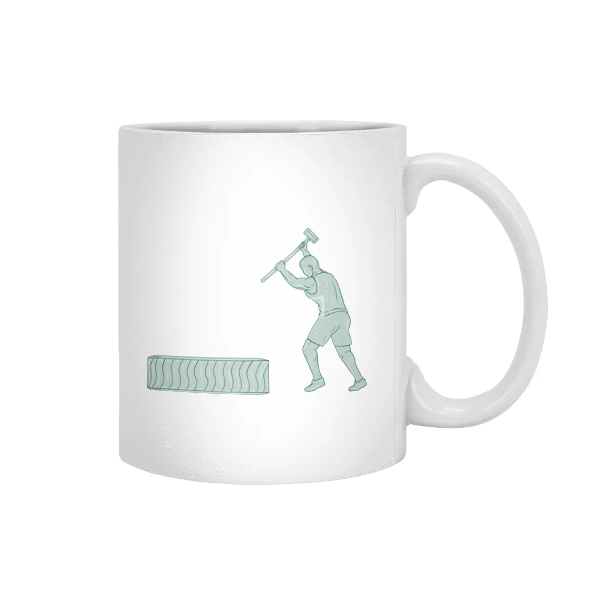 Fitness Athlete Sledge Hammer Striking Tire Drawing Beyaz Kupa