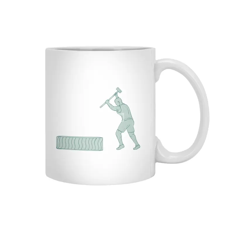 Fitness Athlete Sledge Hammer Striking Tire Drawing Beyaz Kupa