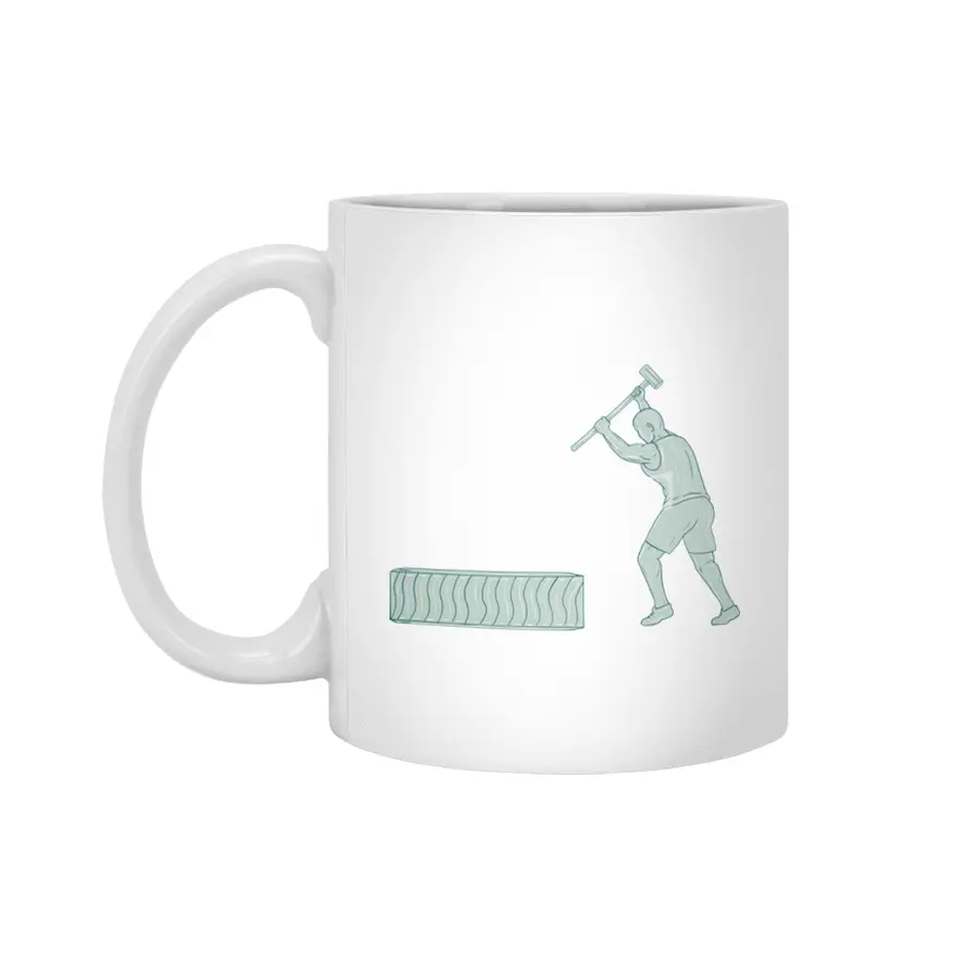 Fitness Athlete Sledge Hammer Striking Tire Drawing Beyaz Kupa