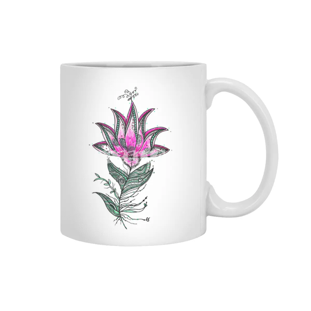 Zentangle Lotus Flower Beyaz Kupa
