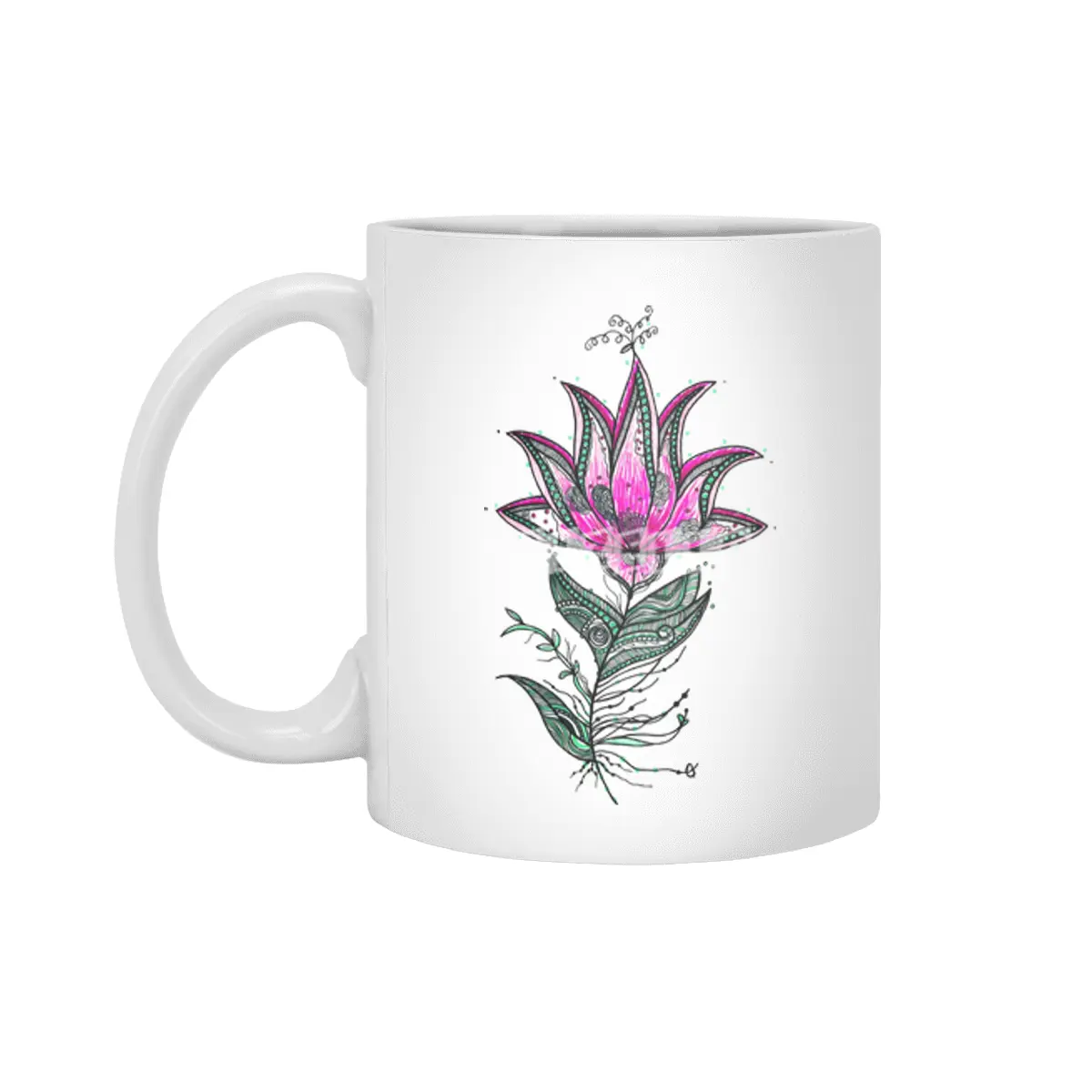 Zentangle Lotus Flower Beyaz Kupa