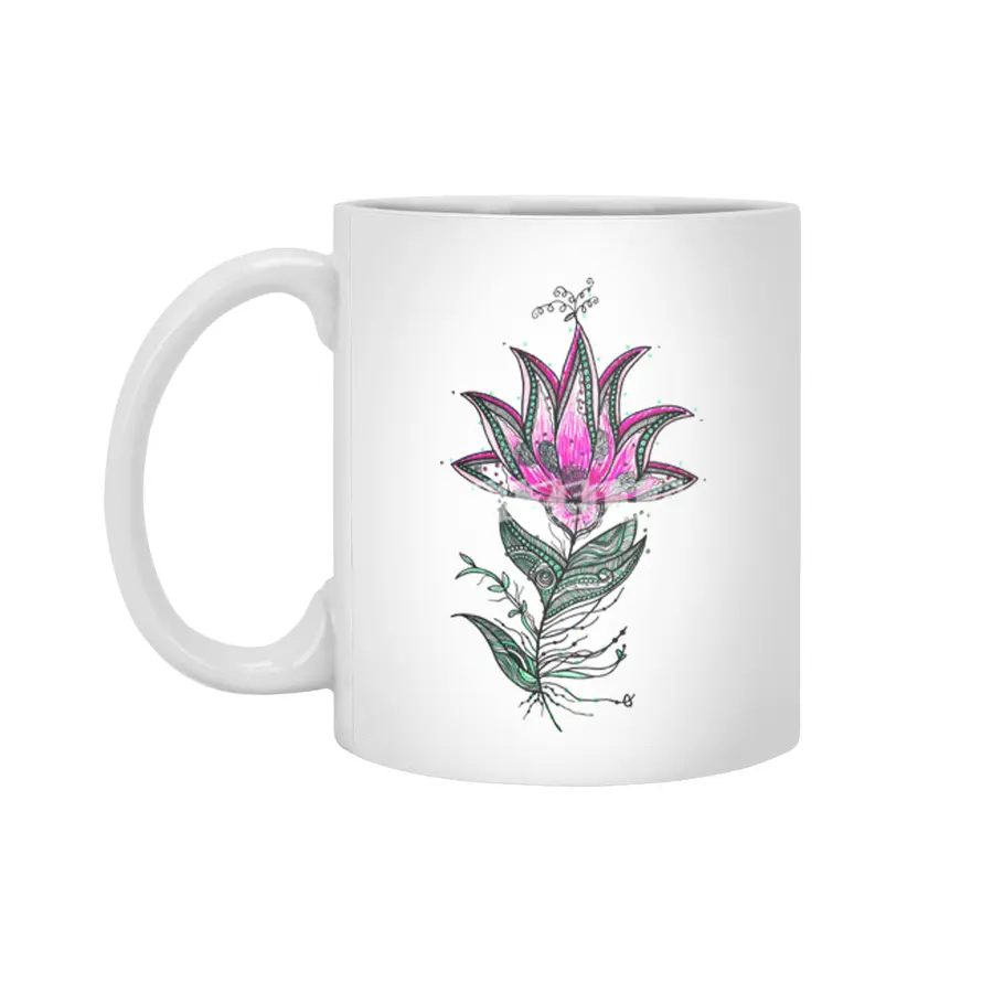 Zentangle Lotus Flower Beyaz Kupa