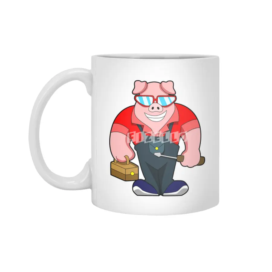 Pig as Mechatronics engineer with Tool box Beyaz Kupa