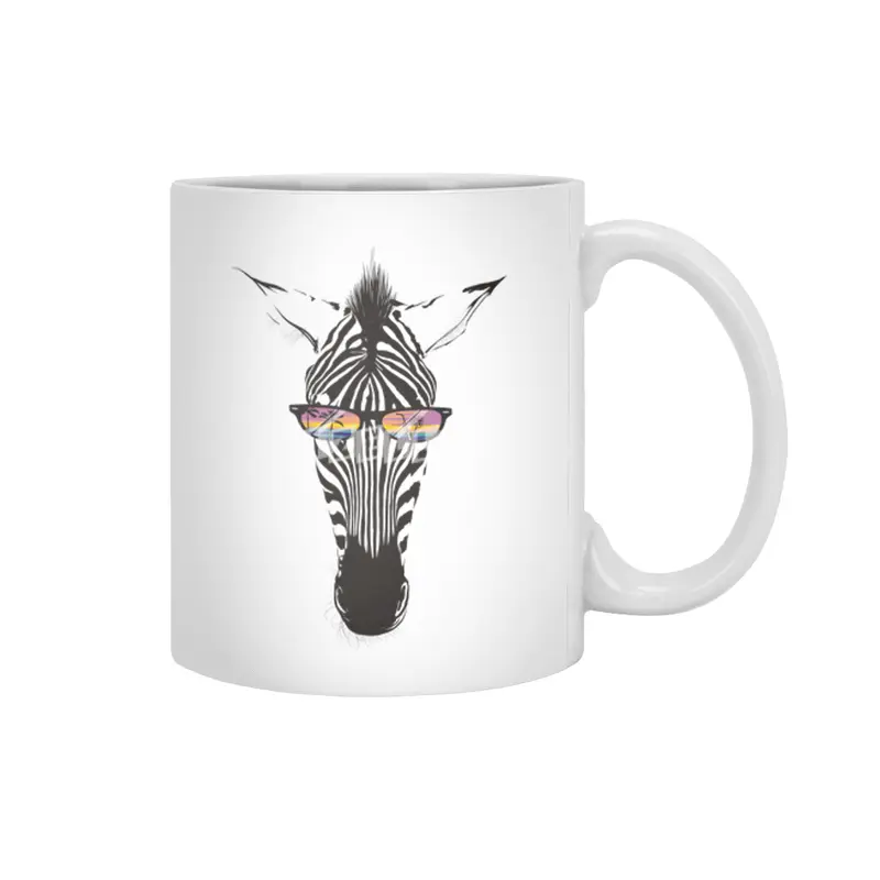 Summer zebra sunset palm trees tropical drink sunglasses Beyaz Kupa