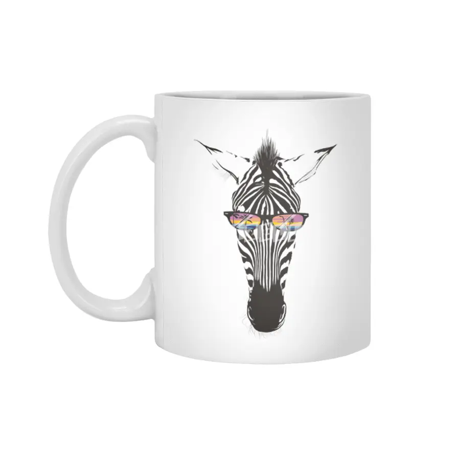 Summer zebra sunset palm trees tropical drink sunglasses Beyaz Kupa