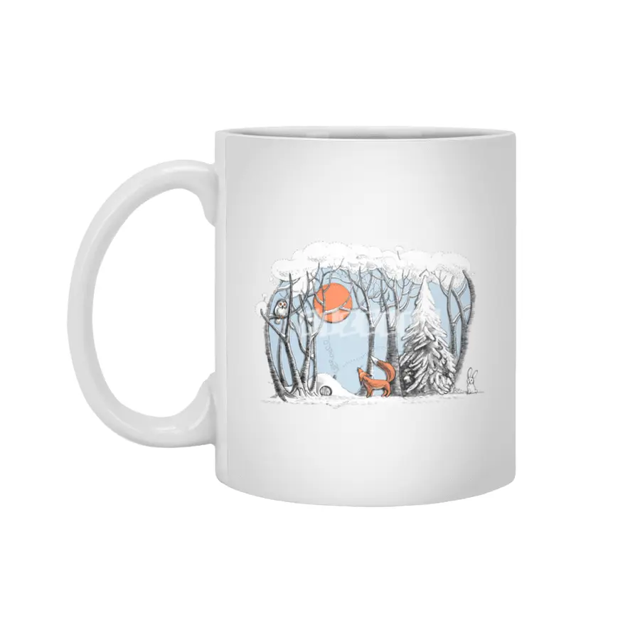 Winter landscape with fox and owl Beyaz Kupa