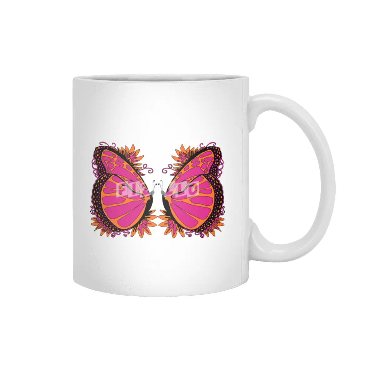 Pink and Orange Polka Dot Butterfly Beyaz Kupa